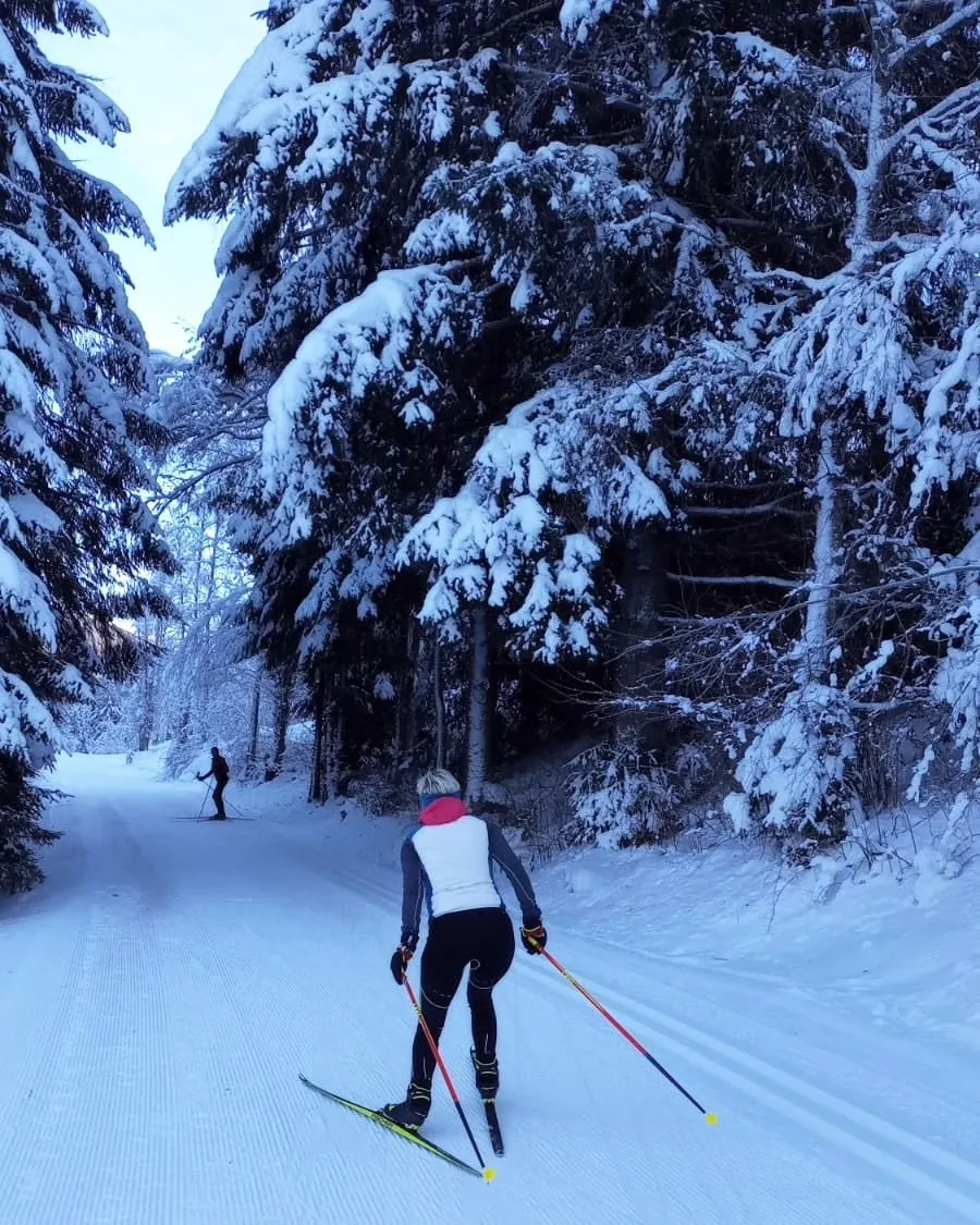 Langlauf durch den tief verschneiten Wald