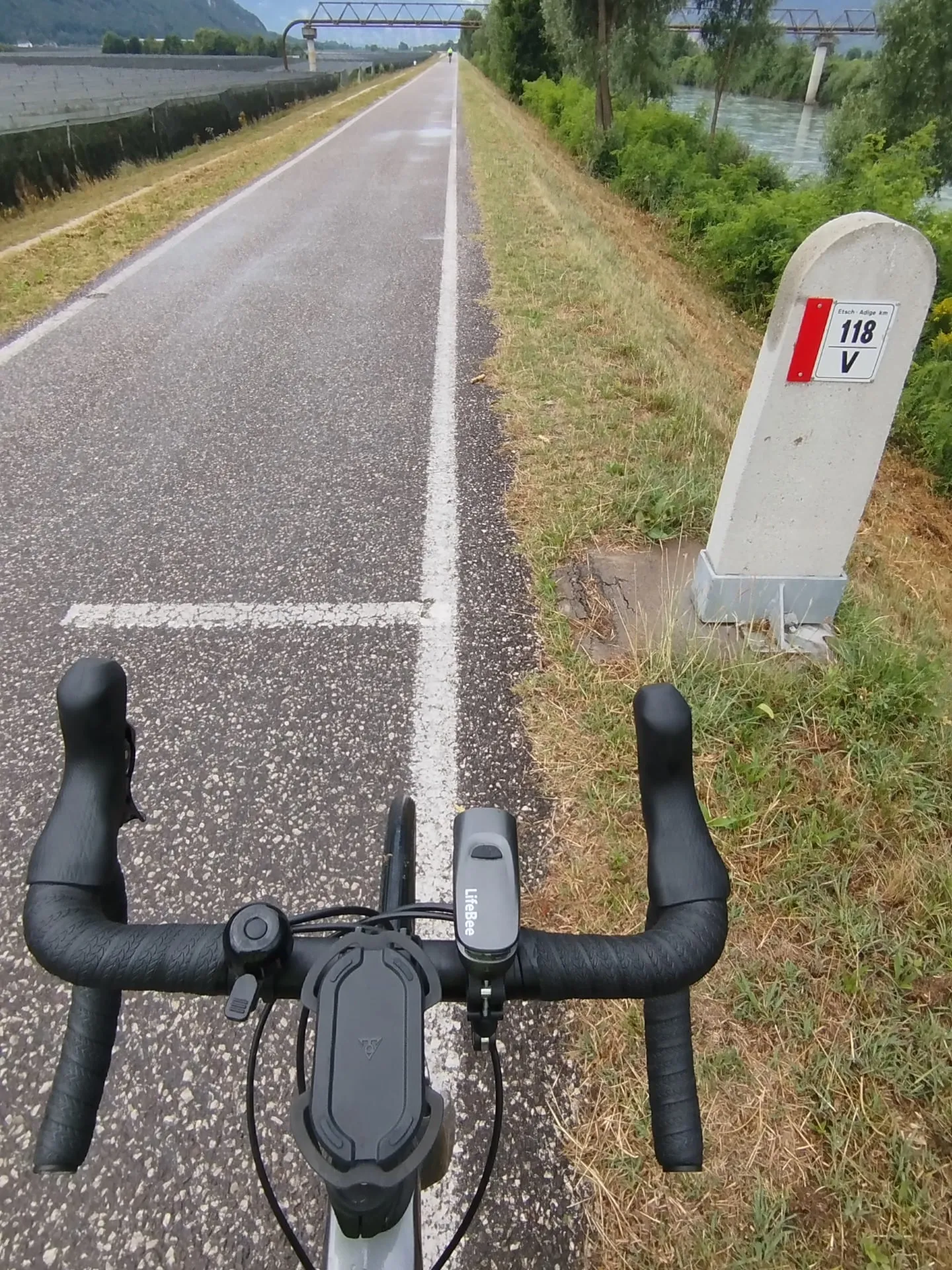 Radweg-Markierung an der Etsch