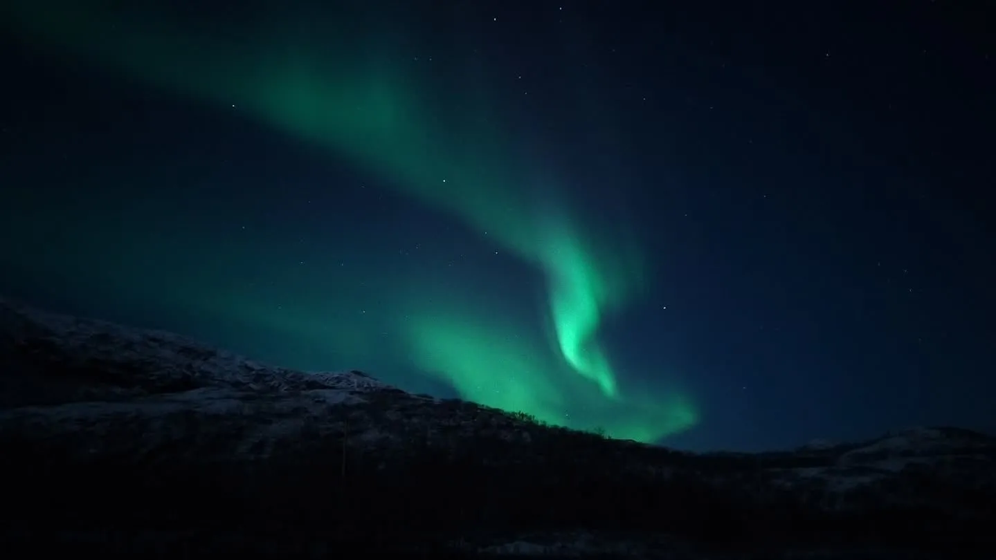 Grüne Polarlicht-Bögen über dem Fjell