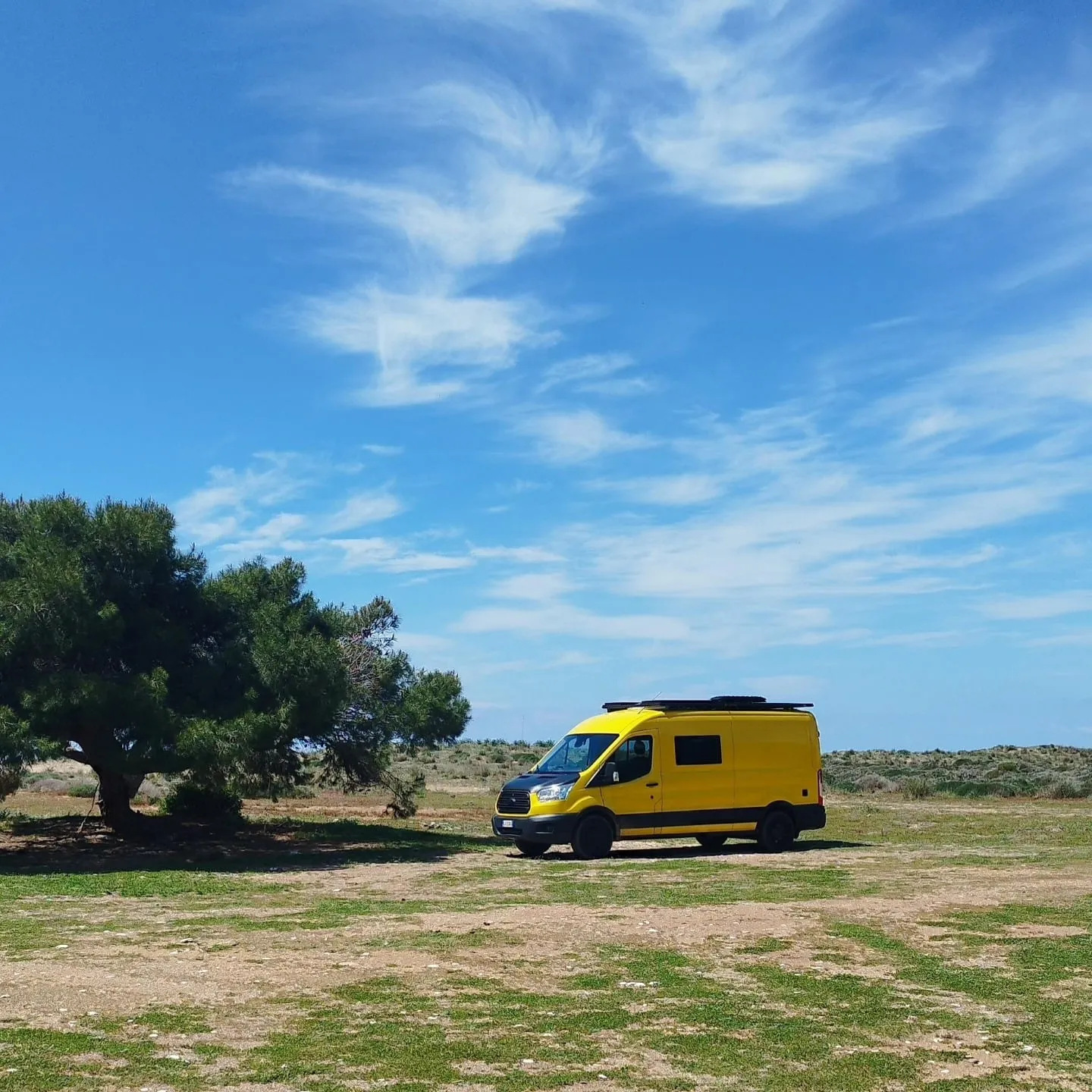 Der Van unter einem Baum am Elea Beach